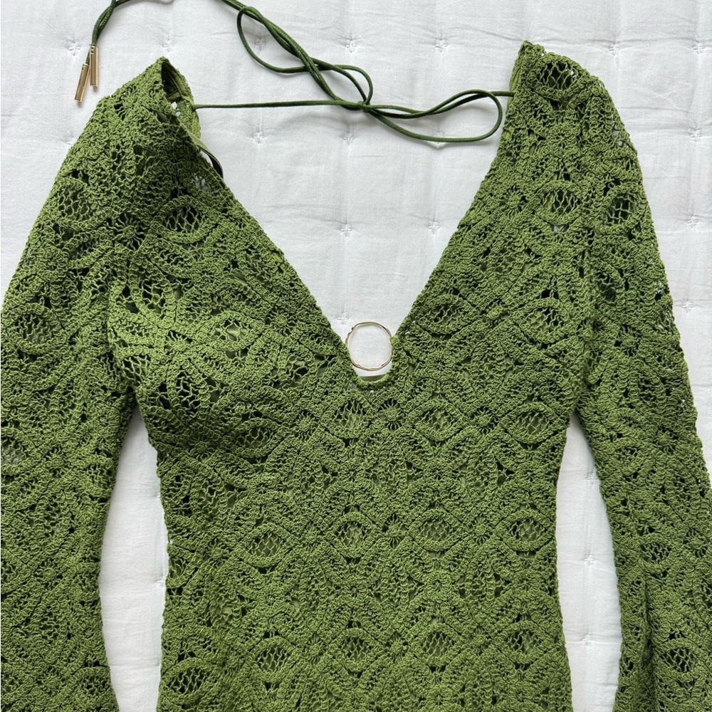 Significant Other 4 Green Crochet Imogen Maxi Dress Bell Sleeves - Picture 5 of 9